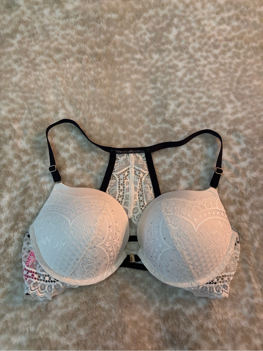 La SENZA White Lace Push-Up Bra with Black Racerback Trim